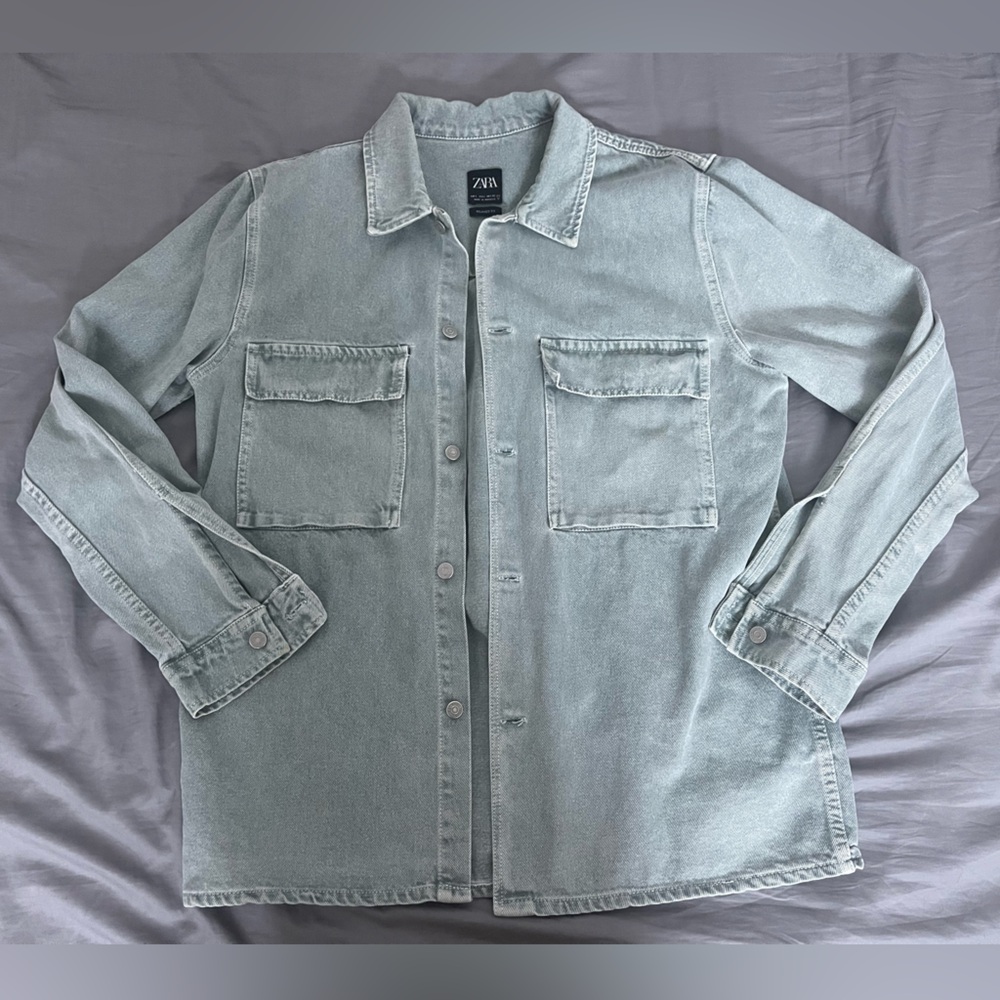 Zara Men's Light Green Denim Over Shirt